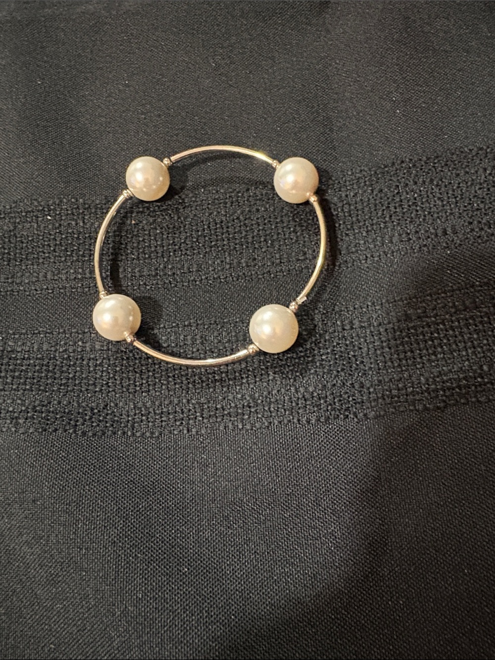 Elegant Pearl Accent Gold-Tone Blessing Bangle Bracelet